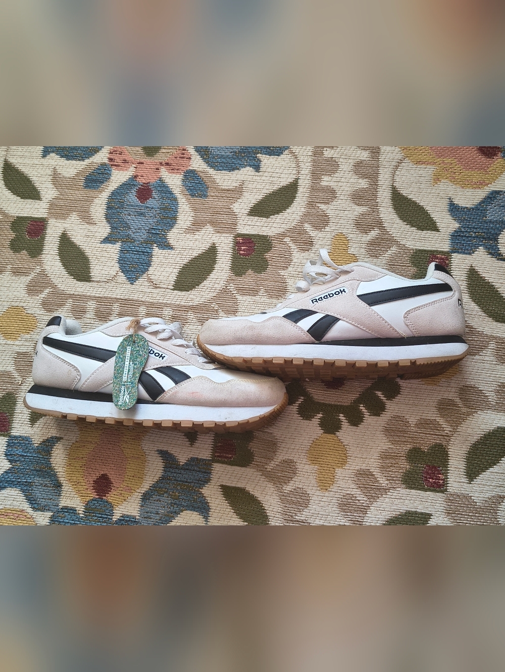 Reebok White and Black Low-Top Suede-Trim Sneakers